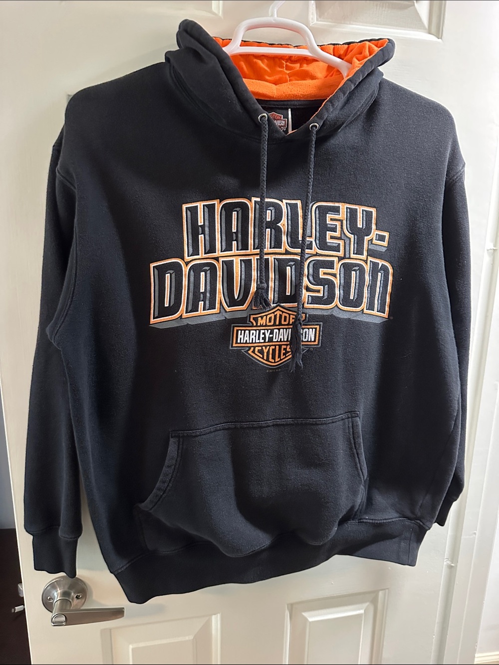 Harley-Davidson Black Hoodie with Orange Lining and Logo